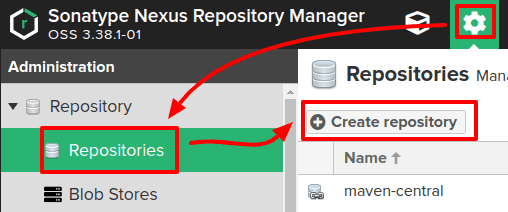user interface เพื่อสร้าง repository ใหม่ของ Nexus