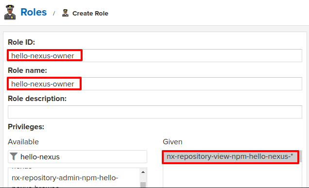 screen shot แสดงวิธีการสร้าง role ใน nexus oss